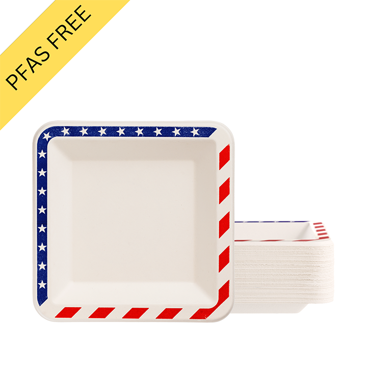 ラッピング・包装 planariidae Sugarfiber™ 6.5 inch Square Plates with American Flag Print